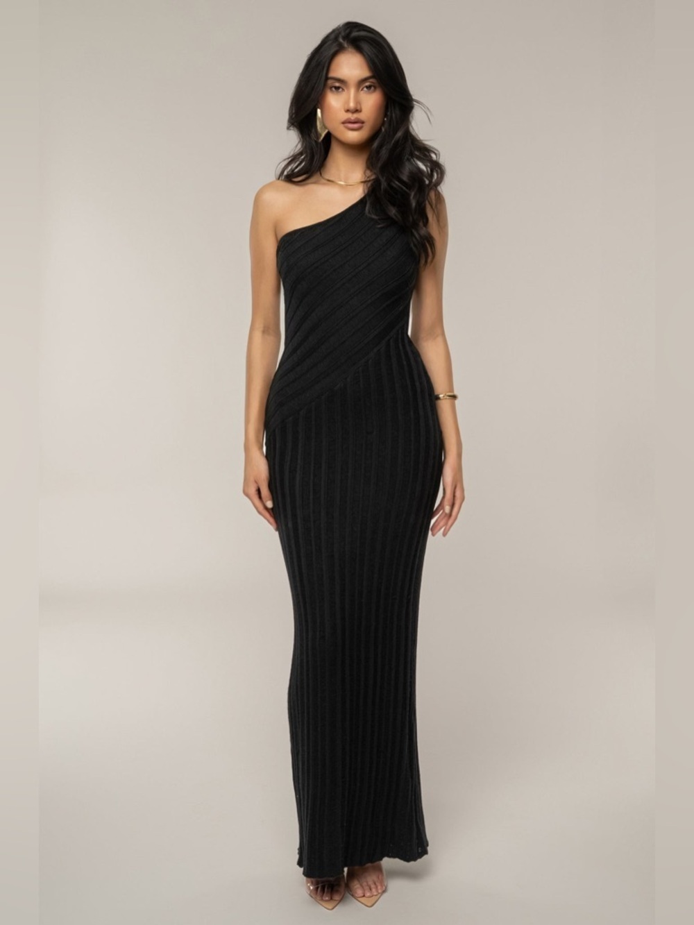 JLUXLABEL BLACK FRINGE KNIT MAXI DRESS MEDIUM